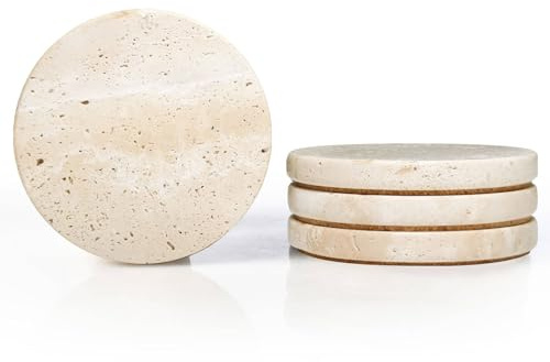 HAMAKAWA Marmor Untersetzer 4er Set, Untersetzer Naturstein 10cm, Beige Coasters für Couchtisch, Büro, Wohnaccessoires