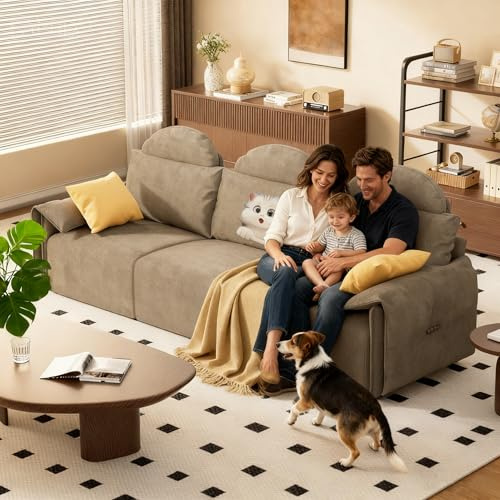 Meeyar Sofa 3 Sitzer, Modernes 3er Sofa mit die Sofa-Rückenlehne und Kopfstütze, Abnehmbarer Deckel Mini Couch für Wohnzimmer Wohnung Büro (Khaki, 208 X 86 X 104CM)