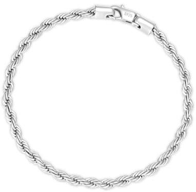 Cheria 925 Sterling Silver Bracelets for Man, 4mm Twist Rope Chain Men’s Bracelets, Men's Jewellery Boyfriend Dad Gifts for Him 22CM