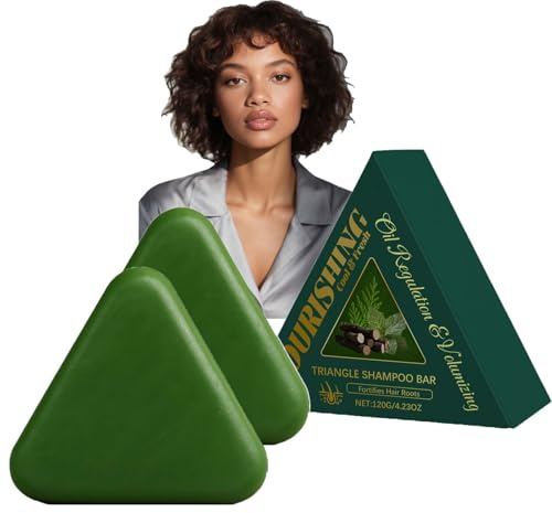 Cypress leaf green triangular soap, solid shampoo bar, bar for hair care volumizing oil-controlling, strengthens hair, controls oil and dandruff, soothes strengthens (2pcs)