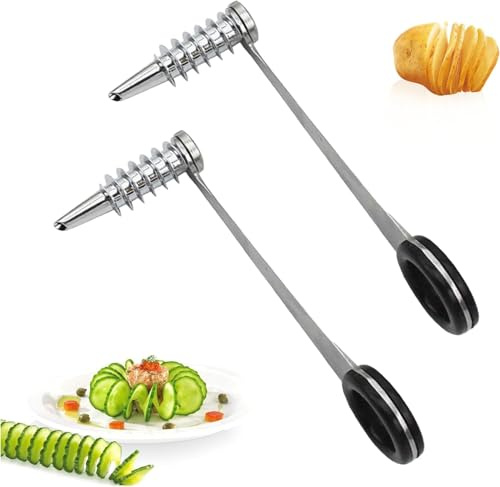 2 Stück Spiralschneider Gemüse,Handgeführtes Kartoffelspiralenschneider | Edelstahl Spiralschneider Kartoffelschneider,Piranha Spiral Cutter für Kreatives Obst,Kartoffeln,Karotten,Gurken,Äpfel