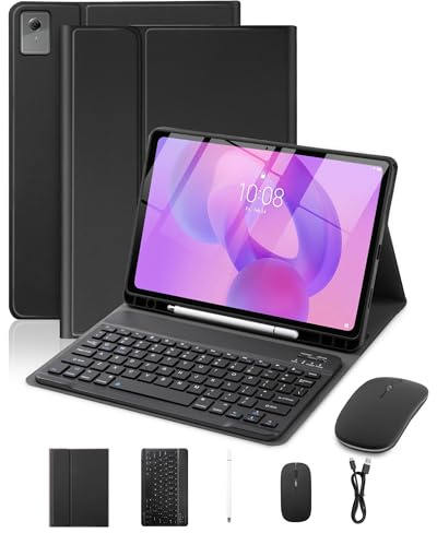 XCHYTECHER Custodia con tastiera per Lenovo Tab M11 / K11 LTE 11 (2024)/K11 Gen 2 (2025), custodia in pelle PU con tastiera wireless magnetica rimovibile, mouse e stilo a doppia modalità, colore nero