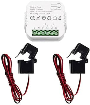 URPIZY ZigBee Moniteur d'énergie avec pince de capteur de courant CT, bidirectionnel, 1,2 canaux, 0,2 à 80 A, 100 C240 V CA, compatible avec Tuya et Smart Life
