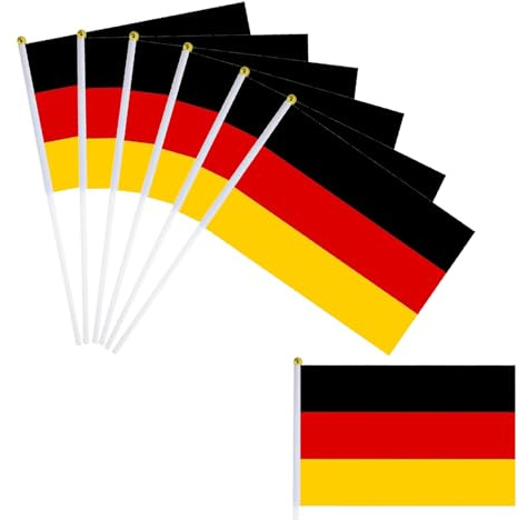 16 banderas de Alemania pequeñas para decoración alemana 2026 WM, mini banderas alemanas hechas a mano con varilla para mujer fútbol EM Eurovision Copa Mundial Casa Jardín Bar Fiesta Decoración