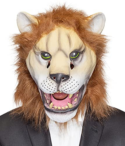 Vollkopf-Tiermaske Löwe mit Plüschhaar, braun