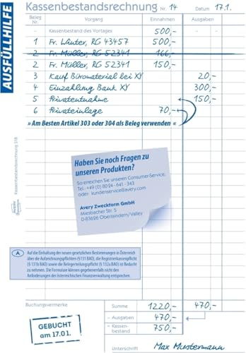 AVERY Zweckform 10 x Formularbuch Kassenbericht A5 VE=50 Blatt mit Ausfüllhilfe