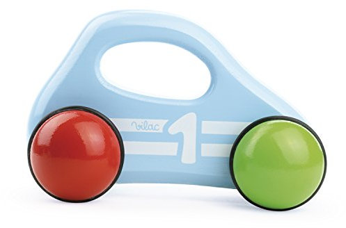 Vilac - Voiture premier age Bleue - Jouet en bois Développe la motricité et la dextérité de votre enfant - A partir de 12 mois - 2296B