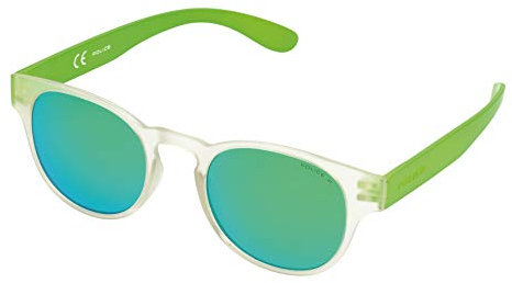 Police Unisex S1945 Exchange 2 Rund Sonnenbrille, TRANSPARANT CRYSTAL & BRIGHT GREEN FRAME / GREEN MIRROR LENS