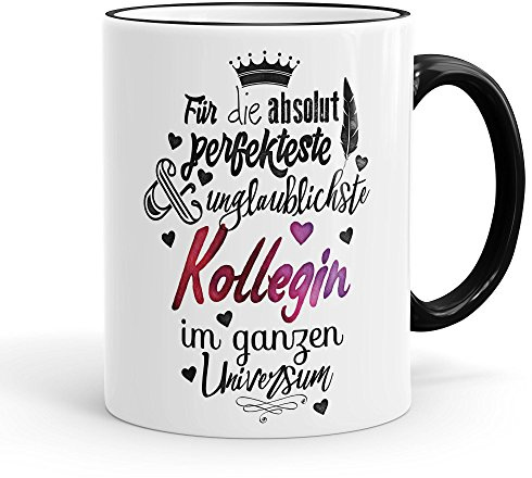 FunTasstic Keramiktasse Kollegin schwarz/weiß - weiße Keramiktasse für Kollegin mit Spruch - bedruckte Kaffeetasse Arbeitskollegin - Büro Tasse schwarz mit Spruch - Geschenk Kaffeebecher für Arbeit