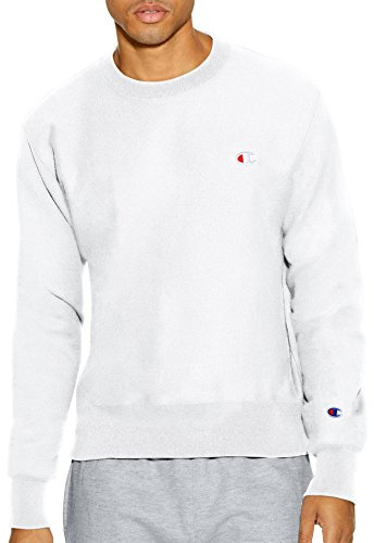 Champion Men's Crewneck, Reverse Weave, Heavyweight Fleece Sweatshirt, White-y06145, XS