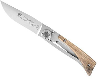Claude Dozorme Cdozorme 4954.ny Couteau Alpin, lame acier X50CrMoV15 à cran intérieur, manche 10 cm habillage noyer,