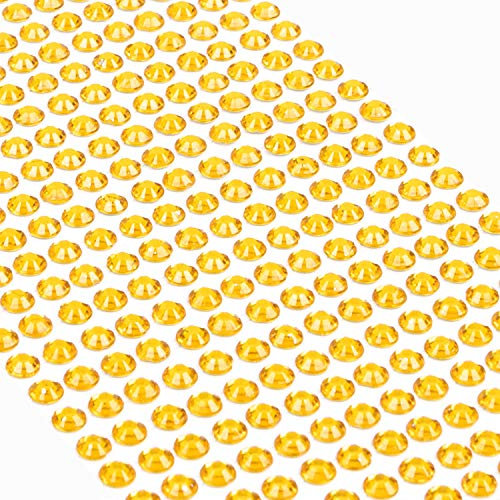 Movoja Gelbe Strasssteine - runde Glitzersteine 504 Stück 6 mm selbstklebend zum Verzieren und Basteln | Schmucksteine zum aufkleben | Steinchen Dekosteine Bastelsteine Gelb Gold
