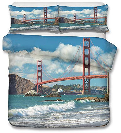 Stillshine Eu Blauer Himmel Weiß Wolken Bettwäsche-Set Sommersaison Strand Natürlich Landschaft Bettbezüge 200x200 cm und 2 Kissenbezüge 80x80 cm, Weich Bequem Atmungsaktiv Mikrofaser, Farbe 8