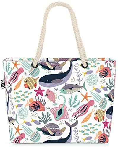 VOID Meerestiere Fische Kinder Strandtasche Shopper 58x38x16cm 23L XXL Einkaufstasche Tasche Reisetasche Beach Bag