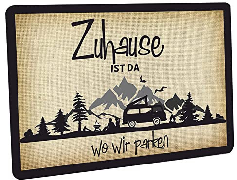 Crealuxe Fußmatte - Zuhause ist da wo wir parken - 60x40 cm - Türmatte mit Motiv ohne Name – rutschfest – Türvorleger für Innen & Außen – Geschenkidee Einzug, Hausflur oder Büro