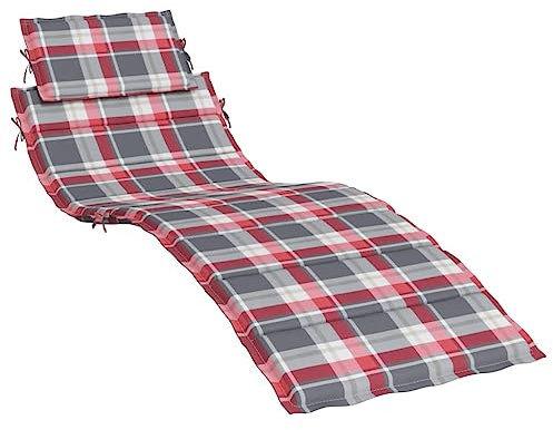vidaXL Sonnenliege Auflage, Liegenauflage Outdoor, Polster Auflage für Gartenliege Liegestuhl, Polsterauflage, Rot Karomuster 186x58x4cm Oxford-Gewebe