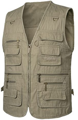 Yukirtiq Herren Angeln Weste ärmellos Freizeit Jagd Herrenwesten Sommer Trekking Wander Weste Reporterwesten Safari Weste mit Vielen Taschen, Khaki, M