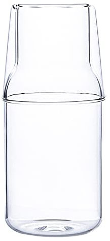 Glass Bedside Water Carafe Set with Tumbler, 2 Piece Water Pitcher and Cup Night Set Durable Cold Hot Water Bottle Cup Sets with Pour Spout (Large(520+250ml), Transparent)