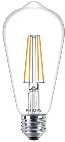 Philips CorePro 7W (60W Replacement) ST64 LED Bulb, Non Dimmable, E27 Edison Screw, Warm White 2700K, Clear Glass Lamp