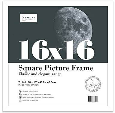 16x16 Inch White Square Thin Photo Frame Wall Mountable Thin Picture Frame Standard Square Photograph Size, 16 X 16(40.6 X 40.6cm)