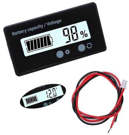 VooGenzek Compteur de Batterie CC, Moniteur de Voltmètre de Capacité de Batterie, Indicateur de Batterie d'acide de Plomb, Écran LCD DC 12V 24V 36V 48V (Lumière Blanche)