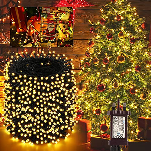 Moxled Christmas Tree Lights Cluster Lights Warm White - 100M 800 LED Outdoor Christmas Lights Waterproof, Timer, 8 Modes Fairy String Lights Mains Powered for Outdoor Indoor Xmas Tree Decorations
