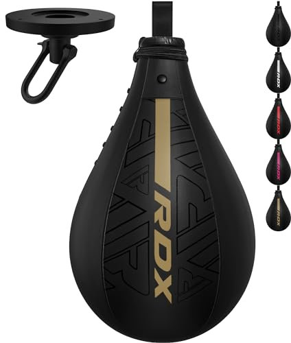 RDX Boxbirne Maya Hide Leder Set, Speedball Hängend Mit Halterung, Punchingball Boxing Speed Bag, Geschwindigkeit Ball Boxen Training Trainingsgeräte Gym Fitness