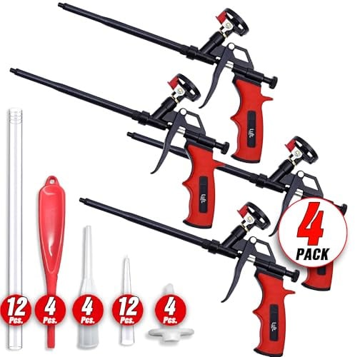Luft Professional Expanding Foam Spray Gun (4 Insulation Guns + 12 Extenders) PU Insulating Applicator Heavy Duty Metal Body Dispensing Foam Gun Suitable for Caulking, Filling, Sealing (2 Pack)