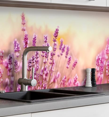 MyMaxxi Küchenrückwand selbstklebend - Matte, versteifte Spritzschutz Folie als günstige Alternative zu Glas, einfache Montage & leichte Reinigung - 60 cm hoch - Motiv: rosa Blüten 60 x 60 cm
