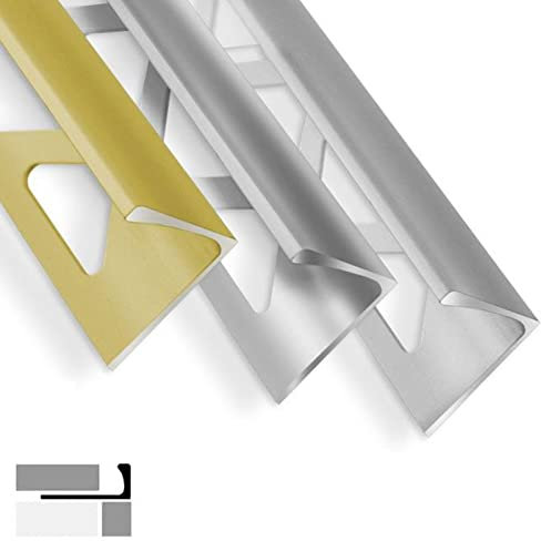 Lot de 5 profilés de carrelage de 2,5 m de long en forme de C en forme de L en forme de D pour protéger les bords des carreaux - Pofil d'angle - Aluminium (argenté mat, forme de L, 12,5 mm)