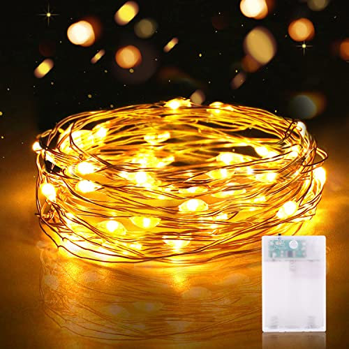 Lichterkette Timer Batterie, 1 Stück 2M 20er Micro LED Lichterkette, Drahtlichterkette Wasserdichte Kupferdraht Lichterkette für Zimmer Weihnachten Halloween Hochzeit (Warmweiß, 1 Stück)