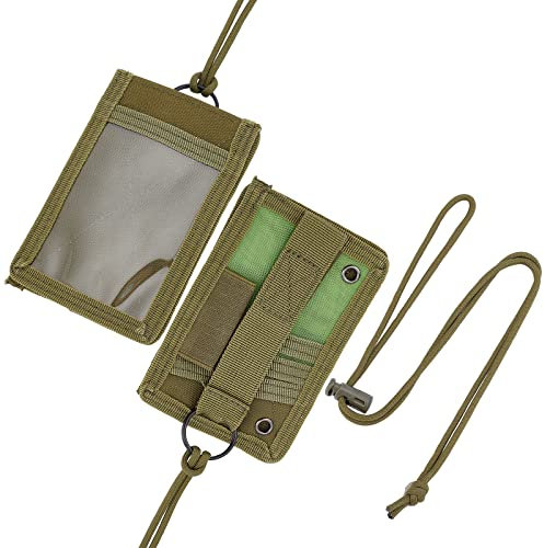 OLYCRAFT Tactical ID Card Halter Oxford Tuch Durable Badge Halter mit verstellbarem Hals Lanyard Olive Drab Badges Halter Geldbörse Oxford Tuch Kreditkarten Organizer Portable ID Case