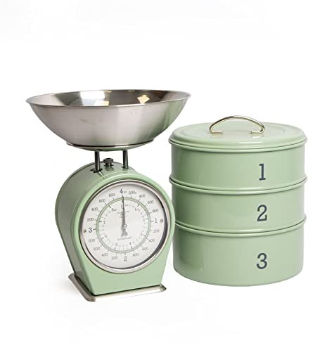 Living Nostalgia Three Tier Cake Tins and Mechanical Scale Set - English Sage Green
