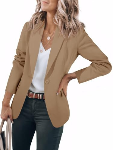 Cicy Bell Giacche da Abito Blazer da Donna Blazer Casual da Donna Giacche da Lavoro a Maniche Lunghe Aperte sul Davanti Kaki Scuro S