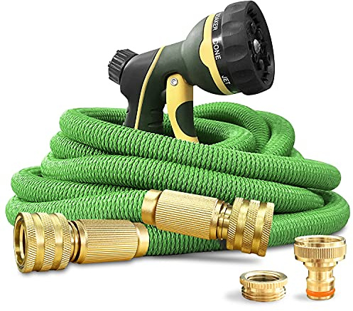 NGreen Erweiterbarer Gartenschlauch, robustes, strapazierfähiges Gewebe und 12-lagiger Latex-Innenschlauch, leicht, einfache Lagerung, knickfreier Wasserschlauch, auslaufsichere massive