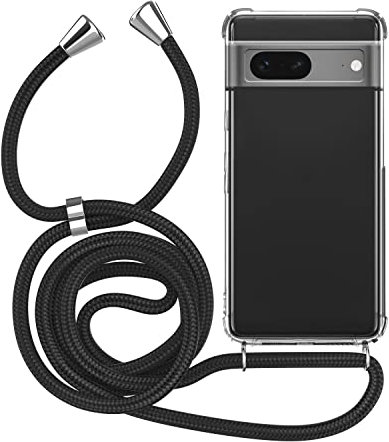 MyGadget Coque Cordon pour Google Pixel 7 - Cover Bumper Silicone Transparent avec Collier - Case Tour de Cou - Protection Anti Choc - Lanière Noir