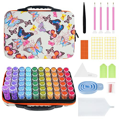 Diamond Art Storage Boxes ,60 Slots Beads Storage Box Shockproof Diamond Storage Case ,Portable Lightweight Diamond Art Storage Containers with Diamond Art Accessories and Tools Kit for DIY Art Craft