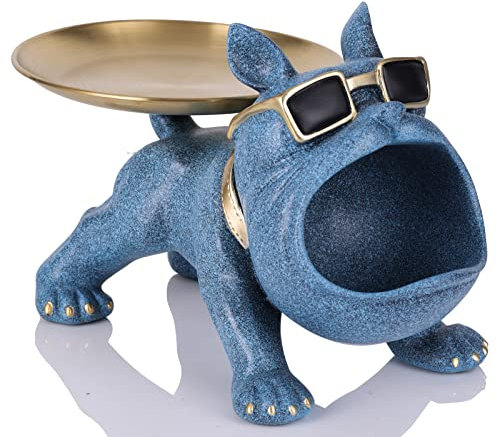 XMGZQ Französische Bulldogge Tablett,Moderne Dekoration aus Kunstharz,Schlüsselhalter,Süßigkeiten-Schmuck,Ohrringe,geeignet für Heimdekoration,Moderne Kunst,Französische Bulldogge Deko