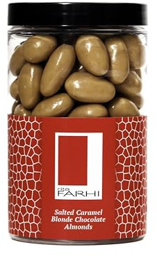 Rita Farhi Salted Caramel Blonde (White/Milk Mix) Chocolate Almonds in a Luxury Gift Jar 320g - New Palm Oil Free Recipe