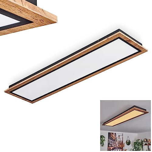 HOFSTEIN LED Deckenleuchte Salmi, moderne Deckenlampe aus Metall/MDF/Kunststoff in Schwarz/Holzoptik/Braun/Weiß, rechteckige Leuchte (120 cm x 30 cm), 4000 Lumen, 3000 Kelvin, LED 36 Watt