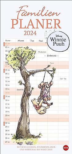 Winnie Puuh - Familienplaner - Kalender 2024 - Heye-Verlag - Mit 5 Spalten, Schulferien und Stundenplänen - 21 cm x 45 cm