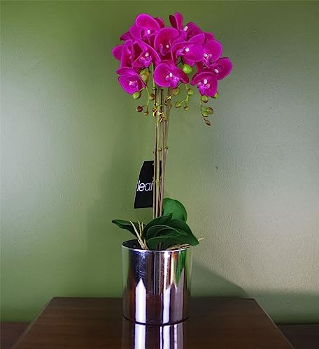 Leaf Künstliche Orchidee, groß, 52 cm, Dunkelrosa/Silber
