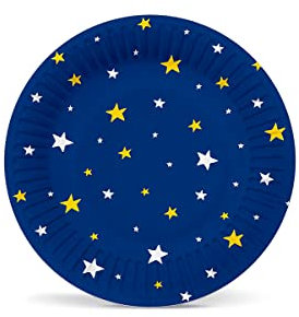 PAW - Assiette Jetable en Carton (18 cm) I Lot de 8 Assiettes Jetables I Idéale pour Barbecue, Anniversaire ou Fête I Assiette Jetable Anniversaire - Starlit Sky (dark blue)