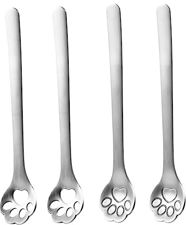 BESTonZON Hollow Out Paw Spoon 12 Stück Plattierte Katzen-rührstäbchen Für Restaurants Geschlitzter Mousse-löffel Küche Teelöffel Filter Senioren Kalt Rühren Stabile Metallklaue Hund