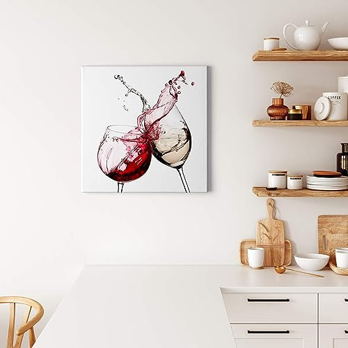 A.S. Création Leinwandbild Wein Weingläser Rotwein Weißwein - Kunstdruck weiß rot - 50x50 cm Quadratisch - moderne Wanddekoration Schlafzimmer Wohnzimmer Küche - Bild auf Keilrahmen
