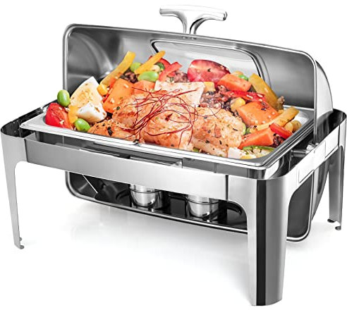 Roll Top Chafing Dish Buffet Set, 9 QT Stainless Steel Chafing Server Set for Catering, Commercial Chafers Buffet Warmer for Parties, Wedding, Banquet, Events