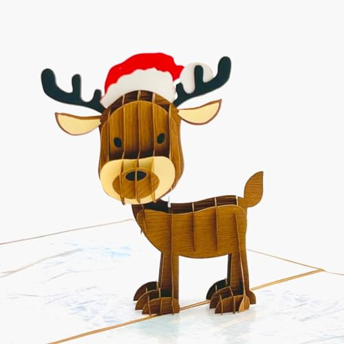 Three Dee Cards - Adorable 3D Reindeer Christmas Special Pop Up Greeting Card for Daughter Son In Law Husband Wife Brother Sister Mum and Dad Family Holiday Pop-up