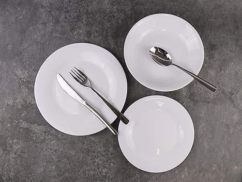 12/24 Pc Dinner Set Bowl Side Dinner Plate 12 or 24 Piece Smooth Plain or Wavy Service Set Dessert Cereal Bowl Plates (12pc - Aria - Round)
