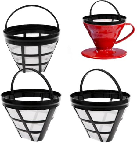 LOVEMETOO Filtre À Café Réutilisable Taille 4 | Filtre Café Permanent avec Poignée | Filtres À Style Cône Numéro 4 pour 8 À 12 Tasses | Va Au Lave-Vaisselle, pour Cafetière -ja, Black, Decker
