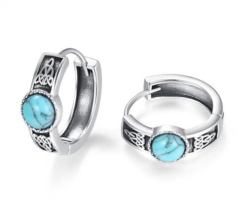 Keltische Creolen Türkis Ohrringe für Männer und Frauen hypoallergen S925 Sterling Silber Creolen nordische keltische Herren Ohrstecker Schlafohrringe Huggie